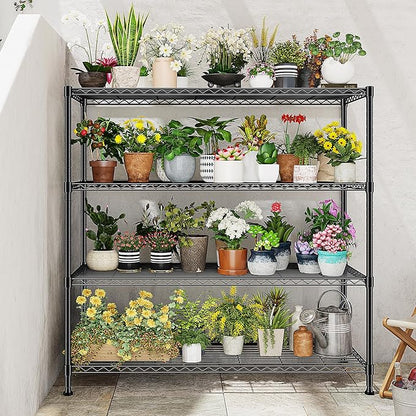 45 "W Metal Shelving Unit 4 Tier Storage Shelves Adjustable Wire Shelving Metal Shelf Pantry Shelves Wire Rack Commercial Shelving for Kitchen Pantry Utility Room Garage 45 "W x 59.4 "Hx 13.5" D Black