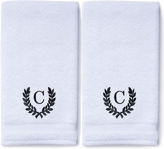 Decorative and Monogrammed Hand Towels for Bathroom Kitchen Makeup | Personalized Gift for Wedding-Bridal | Roman Font Custom Luxury Turkish Towel | Spa Collection, Oversized, 16 X 30 Inch, Set of 2