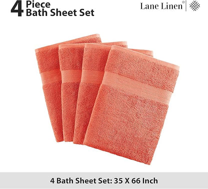LANE LINEN 100% Cotton Premium Bath Sheets Set of 4 (35"x66") - Extra Large Bath Towels - Quick Drying, Soft & Absorbent Oversized Bathroom Towel Sets - Holds well after Multiple Washes - Living Coral