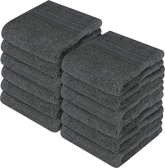 Utopia Towels - Luxury Wash Cloths Set (12 x 12 Inches) 600 GSM 100% Cotton Ring Spun, Highly Absorbent and Soft Feel Washcloths for Bathroom, Spa, Gym, and Face Towel (Grey) (216 Pack)
