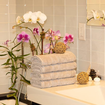 Mosobam Luxury Turkish 12pc Towel Set 30X58 16X30 13X13 Light Grey (Gray) 700 GSM Bamboo Viscose & Aegean Turkish Combed Cotton
