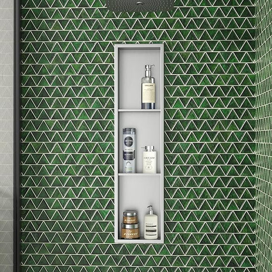 Stainless Steel Shower Niche 8"×36" with 3-Tier Shelves Brushed No Tiled Needed Niche Shower for Bathroom Wall Recessed Shower Shelf for Storage