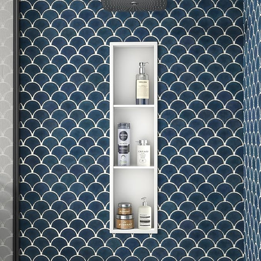 Stainless Steel Shower Niche 36" X 8" White No Tile Needed Niche Shower with 3-Tiers Shelf for Bathroom Storage Recessed Wall Niches Bathroom Shelf Over Mount Installation