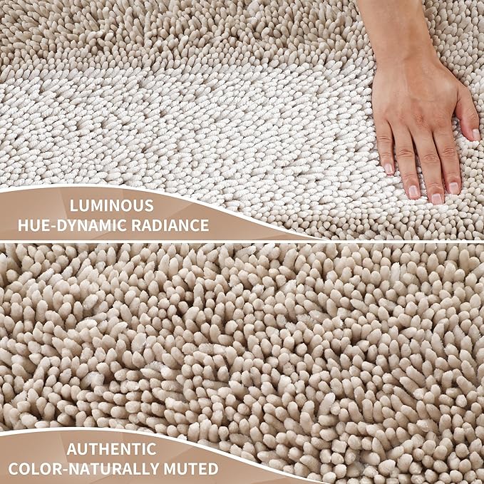 Yimobra Chenille Bathroom Rugs Non Slip, Extra Thick Soft Absorbent Bath Rug, Machine Washable Quick Dry Bath Mat for Bathroom Floor, Tub and Shower, Home Decor Accessories, 24x17, Khaki