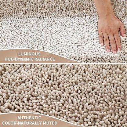 Yimobra Long Bathroom Rugs Runner 60x24 Inch, Extra Thick Soft Absorbent Chenille Bath Mat, Non Slip Machine Washable, Quick Dry Bath Rugs for Bathroom Floor, Tub and Shower, Khaki