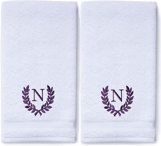 Decorative and Monogrammed Hand Towels for Bathroom Kitchen Makeup | Personalized Gift for Wedding-Bridal | Roman Font Custom Luxury Turkish Towel | Spa Collection, Oversized, 16 X 30 Inch, Set of 2