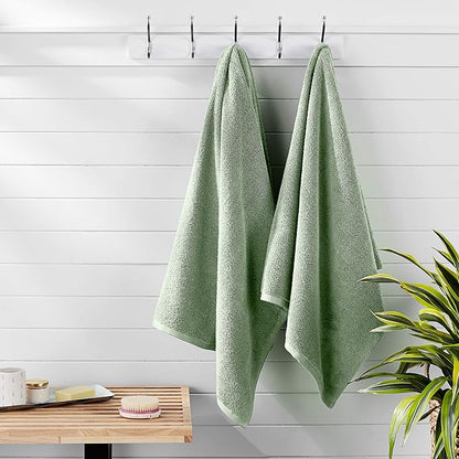Amazon Basics 100% Cotton Quick-Dry Lightweight Moisture Absorbing Bath Towel, 2-Pack, Seafoam Green, 54" x 30"