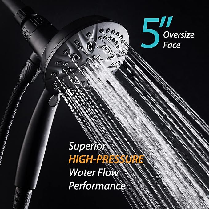 AquaDance New Magnetic Guidance Docking System - High-Pressure 8-setting Handheld Shower Head with Giant 5 inch Face, Magnetic Bracket, Extra-long 72 inch Stainless Steel Hose/Matte Black Finish