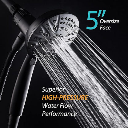 AquaDance New Magnetic Guidance Docking System - High-Pressure 8-setting Handheld Shower Head with Giant 5 inch Face, Magnetic Bracket, Extra-long 72 inch Stainless Steel Hose/Matte Black Finish
