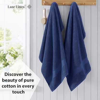 LANE LINEN Bath Towels 4 Pack (28"x54") - 100% Ring Spun Cotton Towels Set for Bathroom - Durable, Quick Dry, Soft & Highly Absorbent Long Lasting Bath Towel Set - Dorm Essentials for Boys - Navy Blue