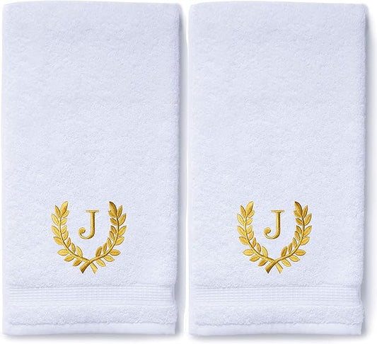 Decorative and Monogrammed Hand Towels for Bathroom Kitchen Makeup | Personalized Gift for Wedding-Bridal | Roman Font Custom Luxury Turkish Towel | Spa Collection, Oversized, 16 X 30 Inch, Set of 2