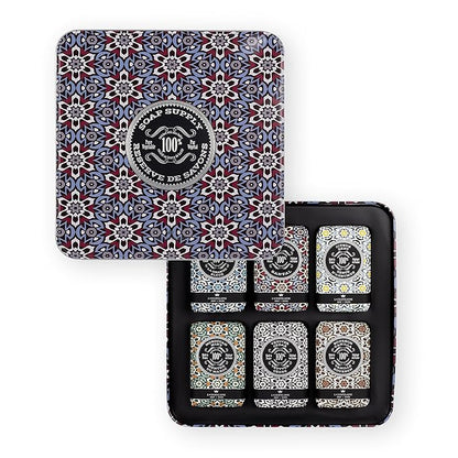 La Chatelaine Soap Supply Tin Gift Set |Unisex, Men, Women| Plant-based shea butter bar soaps | Made in France | Natural and Organic | Large soap bars | Set of 6, 8.8 oz./250g bars - Red Mosaic
