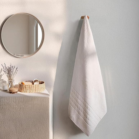 BAGNO MILANO Organic Turkish Cotton Bath Towels, Luxury Jacquard Collection, Certified Organic Highly Absorbent, Soft-Plush Towel Set (Cream, Bathsheet)