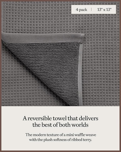 Cozy Earth Waffle Washcloths - 60% Cotton 40% Viscose from Bamboo Washcloths 13 x 13 Inches - Soft & Absorbent Terry, Reversible Mini Textured Waffle & Weave Pattern - 4 Pack