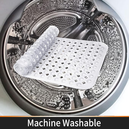 Yimobra Bathtub Mat Non Slip, Super Strong Suction Cups, 27.5"x15.5" Long Shower Mat with Drain Holes, Machine Washable Fast Draining Bath Mats, Bathroom Essentials,Clear