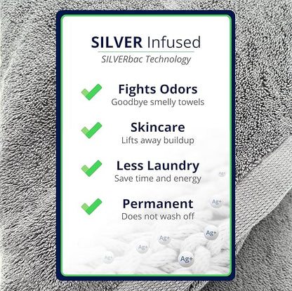 Lincoln & Palm 3 Piece Turkish Towels Set, Thick, Soft, Plush 700 GSM Spa & Hotel Quality, Silver Infused SILVERbac | Bath 58x30, Hand 30x16, Face Wash Cloth 13x13 (3 Piece Towel Set, Silver)