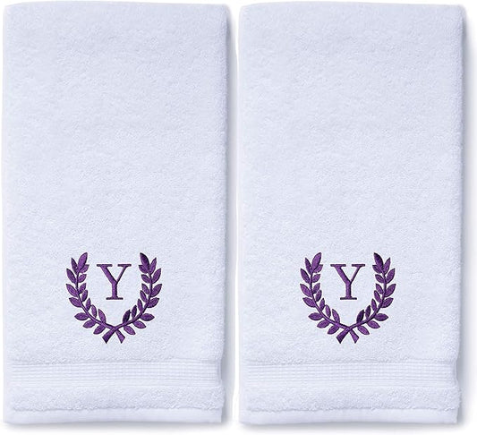 Decorative and Monogrammed Hand Towels for Bathroom Kitchen Makeup | Personalized Gift for Wedding-Bridal | Roman Font Custom Luxury Turkish Towel | Spa Collection, Oversized, 16 X 30 Inch, Set of 2