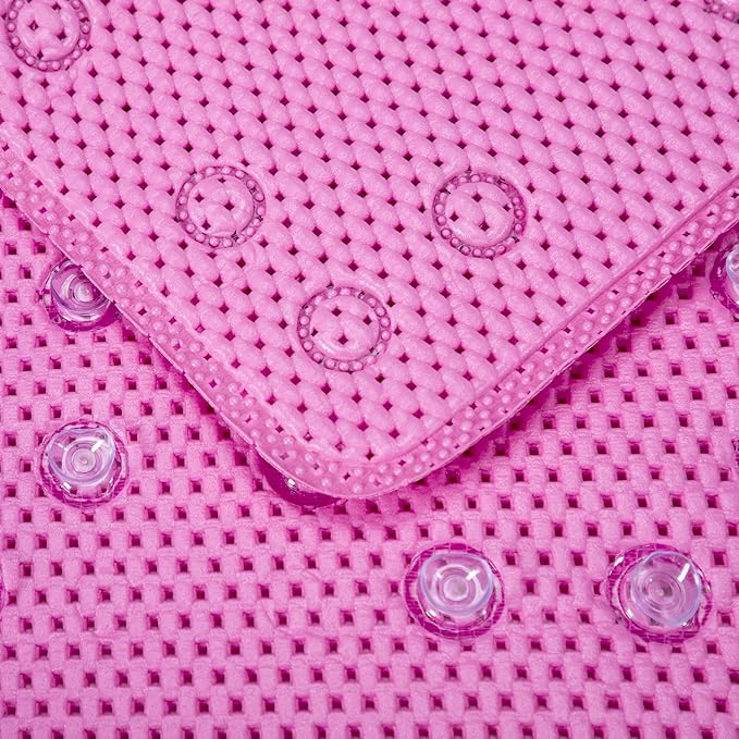Bathtub Mat Non Slip 36” X 17” Pink Shower Mat Soft Foam Bath Mats for Bathroom Tub, Bathtub Mat with Drain Holes, Suction Cups, Shower Mat Non Slip