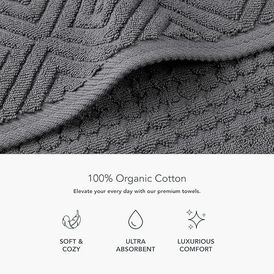 Texere 100% Organic Cotton Diamond Jacquard 700 GSM Luxury Bath Towel Sets - Ultra Soft and Absorbent Hotel and Spa Quality (Diamond, Charcoal, 2 Bath & 2 Hand Towels)