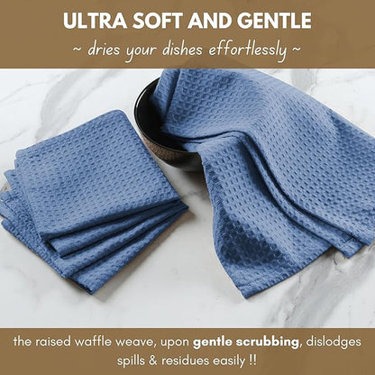 Native Fab Cotton Kitchen Towel with Hanging Loop 16x26 inches, 4-Pack, Waffle Weave Kitchen Towels for Cleaning Drying, Washcloths Soft & Absorbent Cloth Rags, Bar Towel, Dish Cloth, Sky Blue