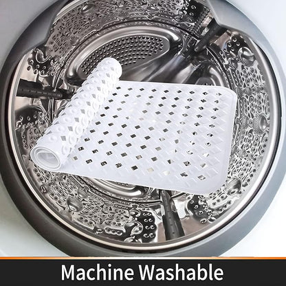 Yimobra Non Slip Bath Mat, Super Strong Suction Cups,34.5"x15.5"Long Tub Mat with Drain Holes, Machine Washable Fast Draining Shower Mats, Bathroom Essentials,White