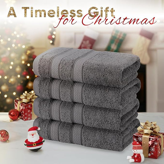 American Soft Linen Salem 100% Cotton Turkish 4 Piece Bath Towels for Bathroom, 600 GSM Soft Absorbent Quick Dry Bath Towel Set, Dark Gray