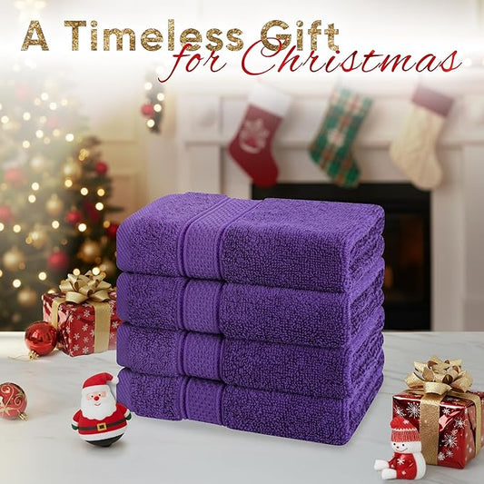 American Soft Linen Salem Washcloth Sets, 4 Piece Luxury 600 GSM 100% Cotton Washcloths for Bathroom, 13x13 inches Washrags Premium Quality Hand Face Towels, Purple