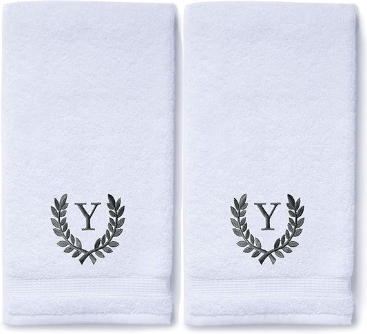 Decorative and Monogrammed Hand Towels for Bathroom Kitchen Makeup | Personalized Gift for Wedding-Bridal | Roman Font Custom Luxury Turkish Towel | Spa Collection, Oversized, 16 X 30 Inch, Set of 2