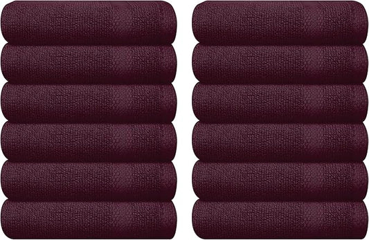 GLAMBURG Ultra Soft 12-Piece Washcloths Set 13x13-100% Ringspun Cotton - Durable & Highly Absorbent Face Towels - Ideal for use in Bathroom, Kitchen, Gym, Spa & General Cleaning - Burgundy