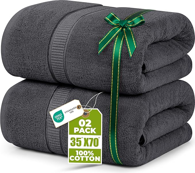 Utopia Towels Luxurious Jumbo Bath Sheet 2 Piece, 600 GSM, 35 by 70 Inches, 100% Ring Spun Cotton, Highly Absorbent and Quick Dry Extra Large Bath Towel, Super Soft Towel, Grey