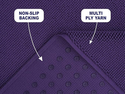 American Soft Linen Bath Rug, 17 in 24 in 100% Cotton Bath Mats Rugs for Bathroom, Slip Reducer Washable Shaggy Form Area Rugs, Purple Bath Rug