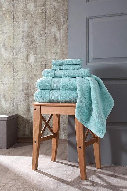 BAGNO MILANO Turkish Towels, Ultra Soft, Plush Luxury Turkih Cotton Bath Towels, Quick Dry Towel Set Made in Turkey (Mint Green, 6 Pcs Towel Set)