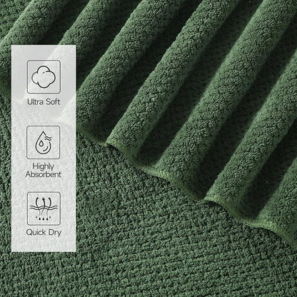 REDKISS 4 Pack Premium Bath Towels, Plush Coral Fleece Towels for Bathroom, Extra Large Bath Towels Set of 4 (35 x 70 in), Super Soft Highly Absorbent Fluffy Shower Towels for Spa, Gym, Travel, Olive