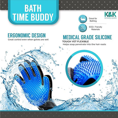 KENNELS & KATS Pet Grooming Gloves | Deshedding Glove for Easy, Mess-Free Grooming | Grooming Mitt for Dogs, Cats, Rabbits & Horses with Long/Short/Curly Hair | Pet Hair Gloves for Pet Hair Removal