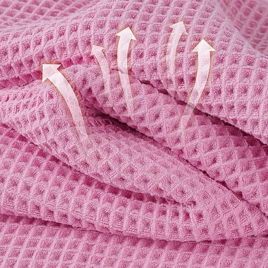 Microfiber Waffle Hand Towels, 4 Pieces, Soft, Absorbent, Fast Drying, Lint Free (Pink)