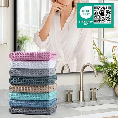 Microfiber Waffle Hand Towels, 4 Pieces, Soft, Absorbent, Fast Drying, Lint Free (Green)