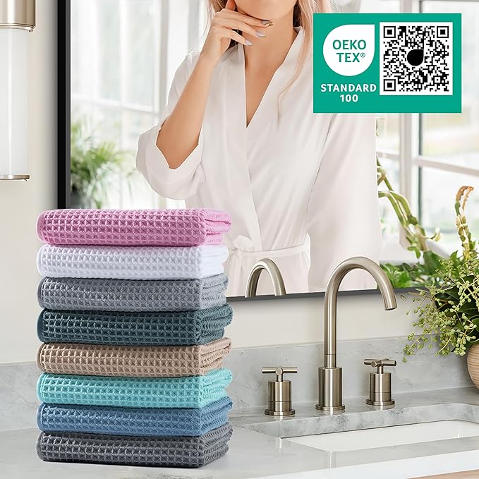 Microfiber Waffle Hand Towels, 4 Pieces, Soft, Absorbent, Fast Drying, Lint Free (Gray)