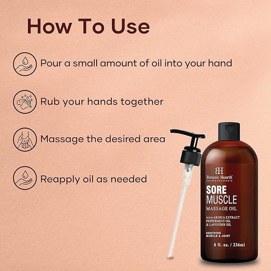 Botanic Hearth Sore Muscle Massage Oil | with Arnica Montana Extract and Essential Oils | Warming and Relaxing | Soothes Tired Sore Muscles and Joints, 8 Fl Oz