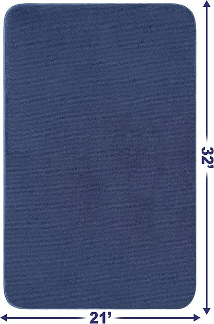 American Soft Linen 21x32 Fluffy Foamed Slip Reducer Bath Rug, Machine Washable Area Bath Mat Rugs for Bathroom, Navy Blue