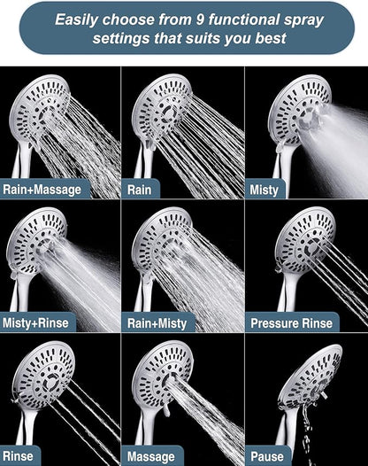 BRIGHT SHOWERS Shower Faucet Set, Shower System with Shower Valve Trim Kit, Double Handle Shower Fixture Rainfall Shower Head and 9-Setting Handheld Spray Combo, Valve Included, Chrome