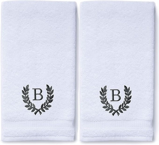 Decorative and Monogrammed Hand Towels for Bathroom Kitchen Makeup | Personalized Gift for Wedding-Bridal | Roman Font Custom Luxury Turkish Towel | Spa Collection, Oversized, 16 X 30 Inch, Set of 2