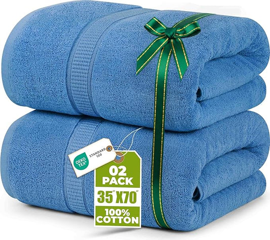 Utopia Towels Luxurious Jumbo Bath Sheet 2 Piece, 600 GSM, 35 by 70 Inches, 100% Ring Spun Cotton, Highly Absorbent and Quick Dry Extra Large Bath Towel, Super Soft Towel, Electric Blue