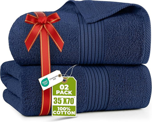 Utopia Towels Extra Large Bath Sheets 2 Pack, 35 by 70 Inches,100% Cotton Highly Absorbent & Quick Dry Bath Towel for Adults, Super Soft Towel, Navy