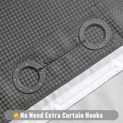 MitoVilla Grey Long Shower Curtain Liner Set 72 x 80, No Hooks Needed 80 inch Long Heavyweight Waffle Fabric Shower Curtain Set with Snap-in Liner for Hotel Grade Spa-Like Bathroom Decor