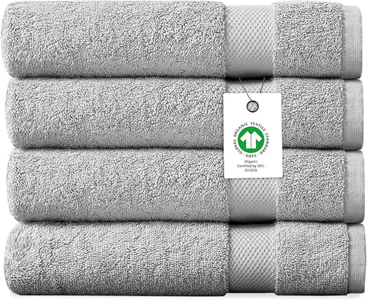 Delara Organic Cotton Luxuriously Plush Bath Sheet Pack of 4 | GOTS & OEKO-TEX Certified | Premium Hotel Quality Towels | Feather Touch Technology|650 GSM Long Staple|Soft, Quick Dry & Ultra-Absorbent