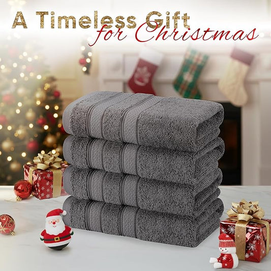 American Soft Linen Salem 100% Cotton Turkish 4 Piece Hand Towels for Bathroom, 600 GSM Soft Absorbent Quickdry Hand Face Towel Set, Dark Gray