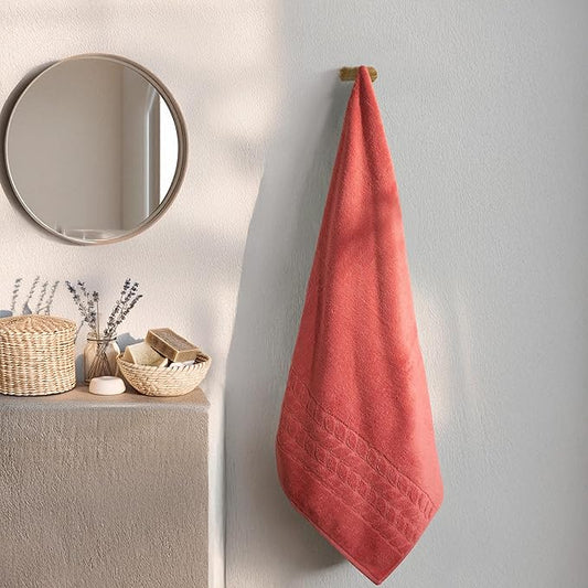 BAGNO MILANO Organic Turkish Cotton Bath Towels, Luxury Jacquard Collection, Certified Organic Highly Absorbent, Soft-Plush Towel Set (Coral Red, Bathsheet)