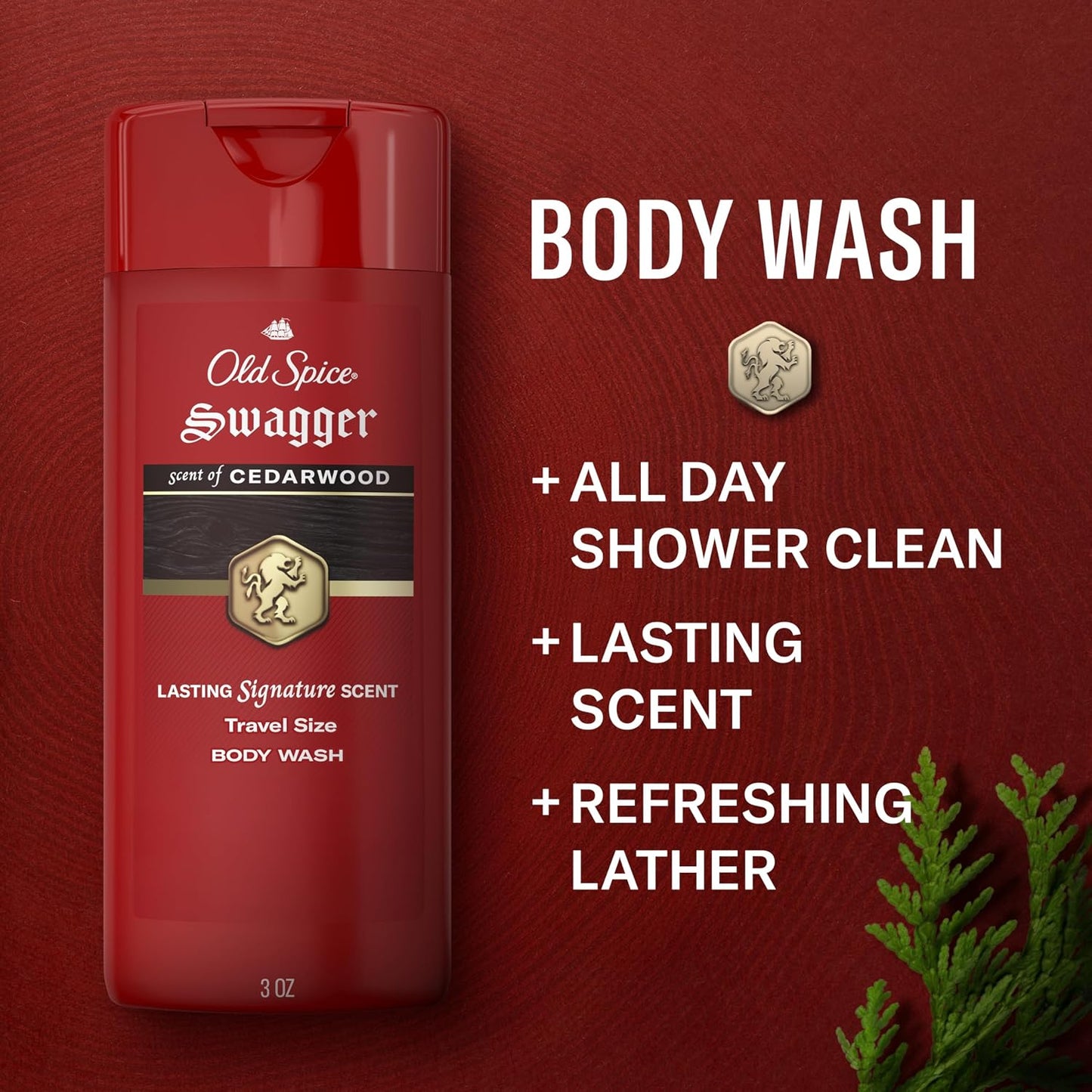Old Spice Refreshing Body Wash for Men, 3X Defense, 24/7 Shower Fresh with Long Lasting Scent, Travel Size, Red Collection, Swagger with Cedarwood Scent, 3 oz