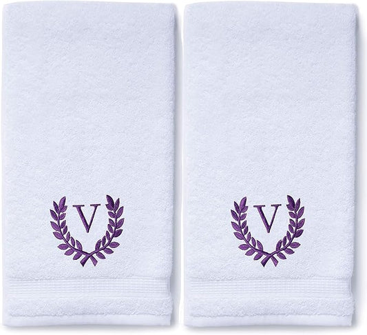 Decorative and Monogrammed Hand Towels for Bathroom Kitchen Makeup | Personalized Gift for Wedding-Bridal | Roman Font Custom Luxury Turkish Towel | Spa Collection, Oversized, 16 X 30 Inch, Set of 2