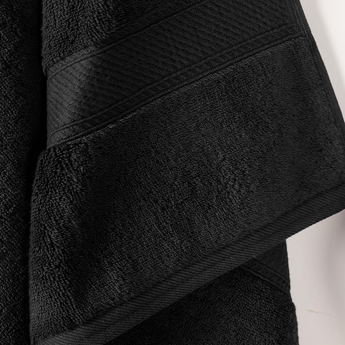 Superior Egyptian Cotton Pile Bath Towel Set of 2, Ultra Soft Luxury Towels, Thick Plush Essentials, Absorbent Heavyweight, Guest Bath, Hotel, Spa, Home Bathroom, Shower Basics, Black